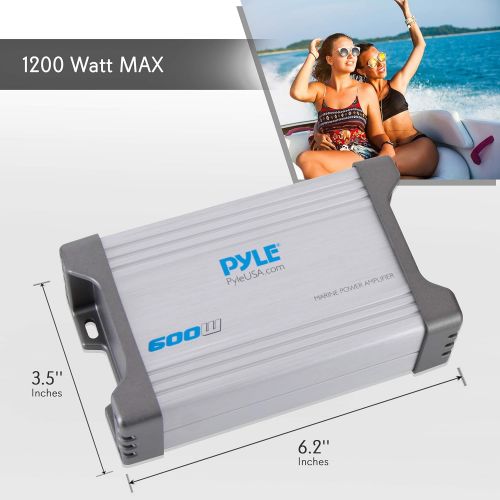 Pyle 4-Channel Marine Amplifier Receiver - Waterproof and Weatherproof Audio Subwoofer for Boat Stereo Speaker & Other Watercraft - 1200 Watt Power, Wired RCA, AUX and MP3 Audio In