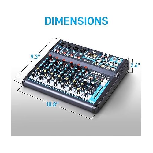  Pyle Professional Audio Mixer Sound Board Console Desk System Interface 8 Channel Digital USB Bluetooth MP3 Computer Input 48V Phantom Power Stereo DJ Studio FX 16Bit DSP Processor PMXU83BT, Black