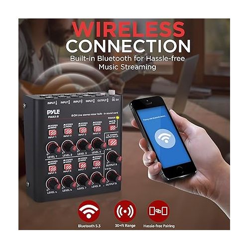  8-Channel Wireless BT Streaming Mini Line Mixer with USB Audio Interface - 8 Mono/Stereo Switching Inputs | Ultra-low Noise Design with High Headroom | Built-in USB Sound Card