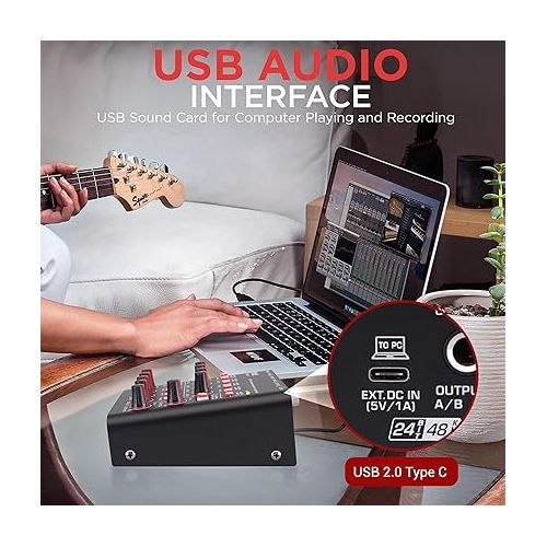  8-Channel Wireless BT Streaming Mini Line Mixer with USB Audio Interface - 8 Mono/Stereo Switching Inputs | Ultra-low Noise Design with High Headroom | Built-in USB Sound Card