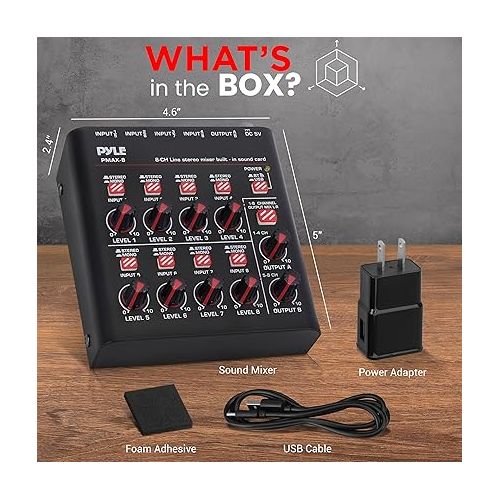  8-Channel Wireless BT Streaming Mini Line Mixer with USB Audio Interface - 8 Mono/Stereo Switching Inputs | Ultra-low Noise Design with High Headroom | Built-in USB Sound Card