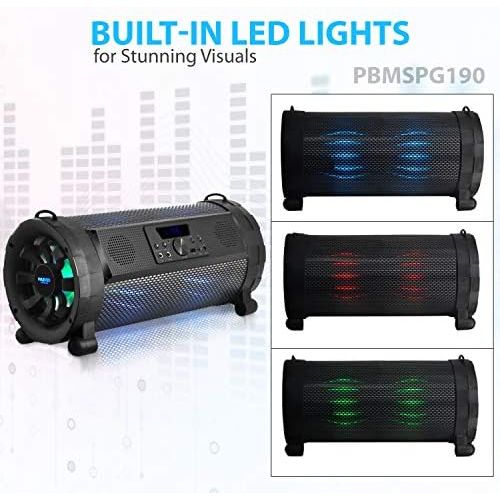  [아마존베스트]Pyle Bluetooth Boombox Street Blaster Stereo Speaker - Portable Wireless 300 Watt Power FM Radio / MP3 System w/ Remote, LED Lights & Rechargeable battery - PBMSPG190