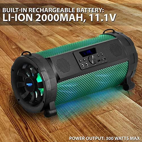  [아마존베스트]Pyle Bluetooth Boombox Street Blaster Stereo Speaker - Portable Wireless 300 Watt Power FM Radio / MP3 System w/ Remote, LED Lights & Rechargeable battery - PBMSPG190