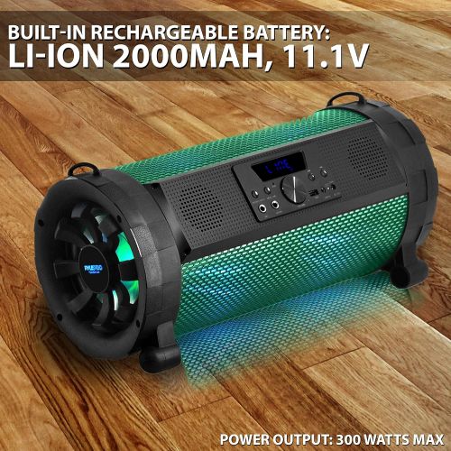  [아마존베스트]Pyle Bluetooth Boombox Street Blaster Stereo Speaker - Portable Wireless 300 Watt Power FM Radio / MP3 System w/ Remote, LED Lights & Rechargeable battery - PBMSPG190