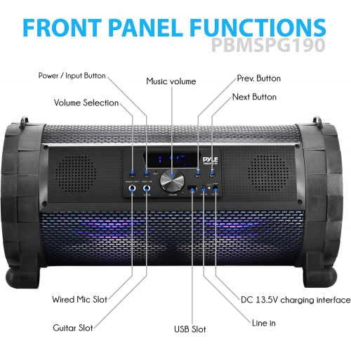  [아마존베스트]Pyle Bluetooth Boombox Street Blaster Stereo Speaker - Portable Wireless 300 Watt Power FM Radio / MP3 System w/ Remote, LED Lights & Rechargeable battery - PBMSPG190