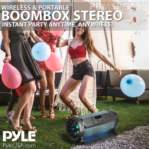  [아마존베스트]Pyle Bluetooth Boombox Street Blaster Stereo Speaker - Portable Wireless 300 Watt Power FM Radio / MP3 System w/ Remote, LED Lights & Rechargeable battery - PBMSPG190