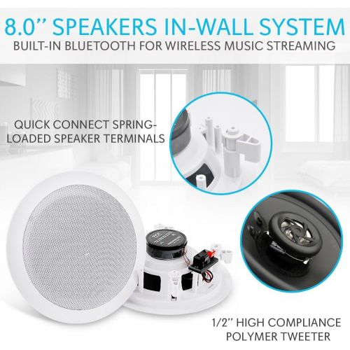  [아마존베스트]Pyle Pair 8” Bluetooth Flush Mount in-Wall in-Ceiling 2-Way Universal Home Speaker System Spring Loaded Quick Connections Polypropylene Cone Polymer Tweeter Stereo Sound 250 Watts
