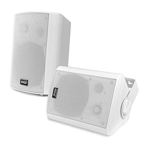  [아마존베스트]Wall Mount Home Speaker System - Active + Passive Pair Wireless Bluetooth Compatible Indoor / Outdoor Waterproof Weatherproof Stereo Sound Speaker Set with AUX IN - Pyle PDWR51BTWT