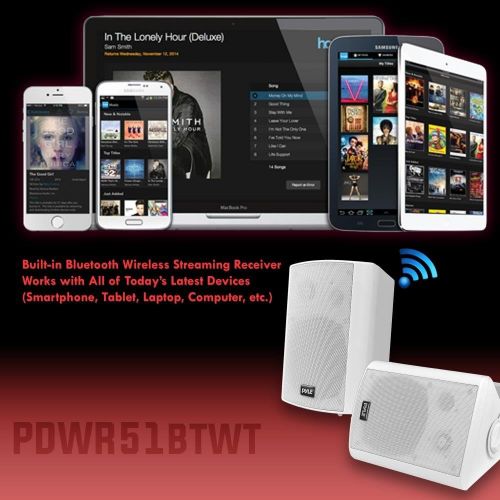  [아마존베스트]Wall Mount Home Speaker System - Active + Passive Pair Wireless Bluetooth Compatible Indoor / Outdoor Waterproof Weatherproof Stereo Sound Speaker Set with AUX IN - Pyle PDWR51BTWT