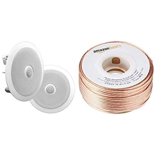  [아마존베스트]Pyle 6.5 In-Wall/In-Ceiling Midbass Speakers (Pair) & AmazonBasics SW100ft 16-Gauge Speaker Wire - 100 Feet