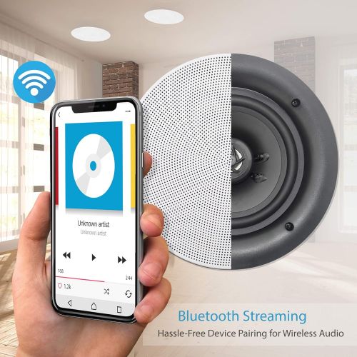  [아마존베스트]Pyle 6.5” 4 Bluetooth Flush Mount In-wall In-ceiling 2-Way Speaker System Quick Connections Changeable Round/Square Grill Polypropylene Cone & Tweeter Stereo Sound 4 Ch Amplifier 2