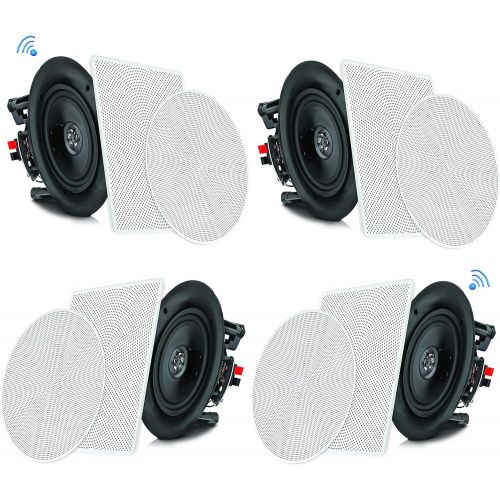  [아마존베스트]Pyle 6.5” 4 Bluetooth Flush Mount In-wall In-ceiling 2-Way Speaker System Quick Connections Changeable Round/Square Grill Polypropylene Cone & Tweeter Stereo Sound 4 Ch Amplifier 2