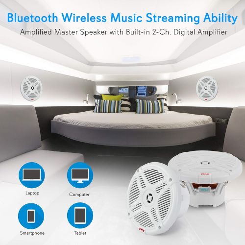  [아마존베스트]6.5 Inch Bluetooth Marine Speakers - 2-way IP-X4 Waterproof and Weather Resistant Outdoor Audio Dual Stereo Sound System with 600 Watt Power and Low Profile Design - 1 Pair - Pyle