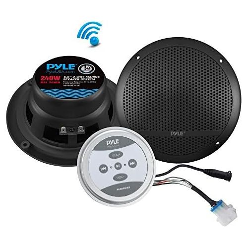  [아마존베스트]Pyle Bluetooth Marine Grade Flush Mount 2-Way Speaker System Amplified Full Range Stereo Sound Dual Cone Dome Waterproof Universal Use Vehicle Home with Aux 3.5mm Input Pair 6.5” 2
