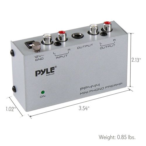  Pyle Phono Turntable Preamp - Mini Electronic Audio Stereo Phonograph Preamplifier with RCA Input, RCA Output & Low Noise Operation Powered by 12 Volt DC Adapter (PP444)