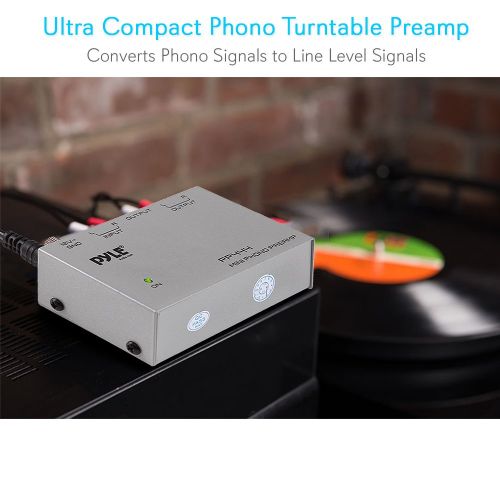  Pyle Phono Turntable Preamp - Mini Electronic Audio Stereo Phonograph Preamplifier with RCA Input, RCA Output & Low Noise Operation Powered by 12 Volt DC Adapter (PP444)