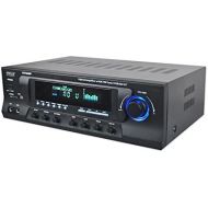 [아마존베스트]Pyle Wireless Bluetooth Audio Power Amplifier - 300W 4 Channel Home Theater Sound Compact Stereo Receiver w/ USB, AM FM, 2 Mic IN w/ Echo, RCA, LED, Speaker Selector - For Studio, Home