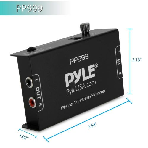  Pyle Phono Turntable Preamp - Mini Electronic Audio Stereo Phonograph Preamplifier with RCA Input, RCA Output & Low Noise Operation Powered by 12 Volt DC Adapter - PP999