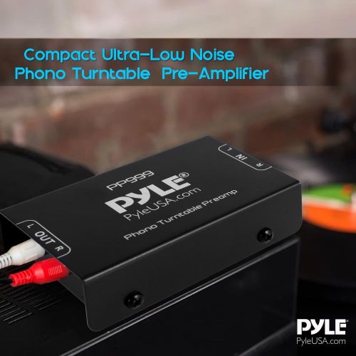  Pyle Phono Turntable Preamp - Mini Electronic Audio Stereo Phonograph Preamplifier with RCA Input, RCA Output & Low Noise Operation Powered by 12 Volt DC Adapter - PP999