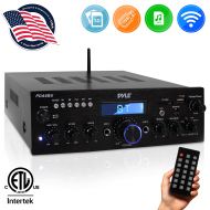 Pyle Wireless Bluetooth Power Amplifier System - 200W Dual Channel Sound Audio Stereo Receiver w/ USB, SD, AUX, MIC IN w/ Echo, Radio, LCD - For Home Theater Entertainment via RCA, Stud
