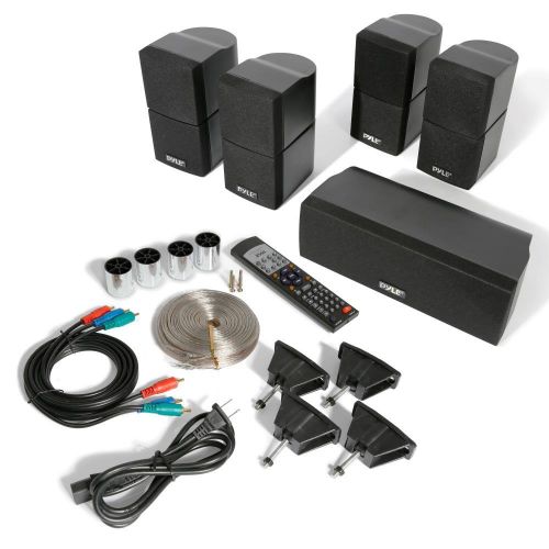  5.1 Channel Home Theater Speaker System - 300W Bluetooth Surround Sound Audio Stereo Power Receiver Box Set w/ Built-in Subwoofer, 5 Speakers, Remote, FM Radio, RCA - Pyle PT589BT