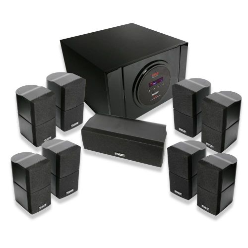  5.1 Channel Home Theater Speaker System - 300W Bluetooth Surround Sound Audio Stereo Power Receiver Box Set w/ Built-in Subwoofer, 5 Speakers, Remote, FM Radio, RCA - Pyle PT589BT