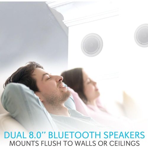  Pyle Pair 8” Bluetooth Flush Mount in-Wall in-Ceiling 2-Way Universal Home Speaker System Spring Loaded Quick Connections Polypropylene Cone Polymer Tweeter Stereo Sound 250 Watts