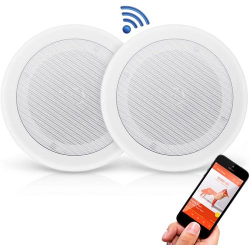  Pyle Pair 8” Bluetooth Flush Mount in-Wall in-Ceiling 2-Way Universal Home Speaker System Spring Loaded Quick Connections Polypropylene Cone Polymer Tweeter Stereo Sound 250 Watts