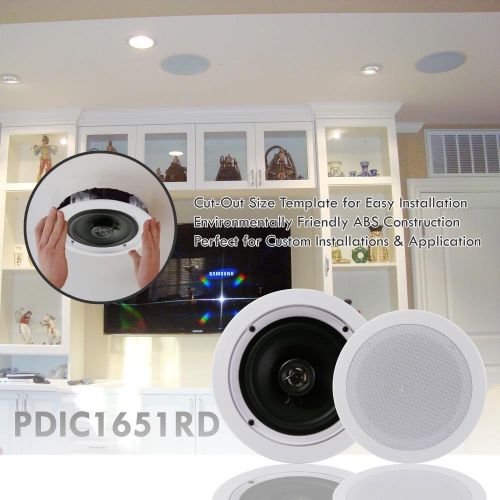  Pyle Pair 5.25” Flush Mount in-Wall in-Ceiling 2-Way Home Speaker System Spring Loaded Quick Connections Dual Polypropylene Cone Polymer Tweeter Stereo Sound 150 Watts (PDIC1651RD)