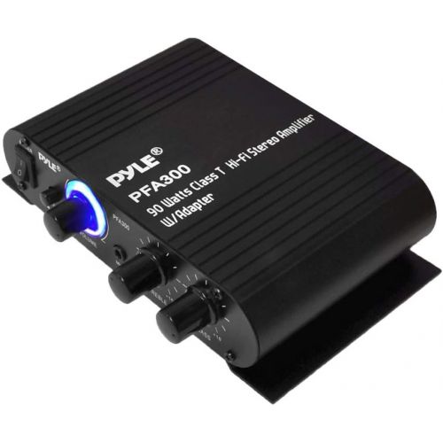  Pyle Power Home HiFi Stereo Amplifier - 90 Watt Portable Dual Channel Surround Sound Audio Receiver w/ 12V Adapter - For Subwoofer Speaker, MP3, iPad, iPhone, Car, Marine Boat, PA Syste
