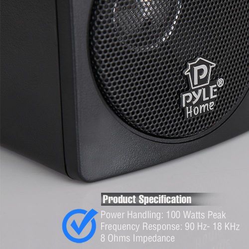  3 Mini Cube Bookshelf Speakers - 100W Small Bookshelf Speakers w/ 3 Paper Cone Driver, 8 Ohm - Passive Audio Book Shelf Speaker Pair For Home Theater Stereo Surround Sound - Pyle H