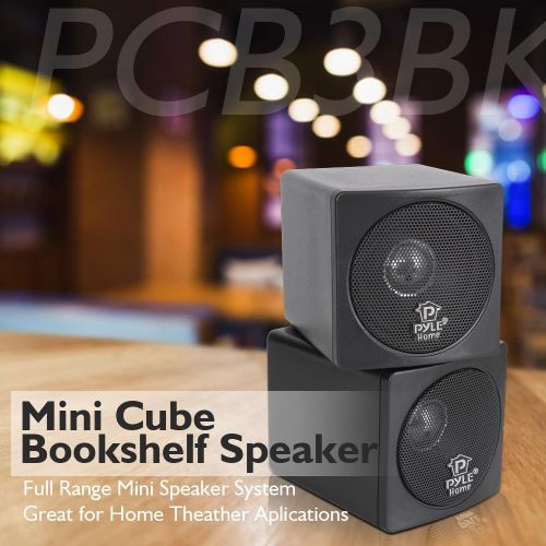  3 Mini Cube Bookshelf Speakers - 100W Small Bookshelf Speakers w/ 3 Paper Cone Driver, 8 Ohm - Passive Audio Book Shelf Speaker Pair For Home Theater Stereo Surround Sound - Pyle H