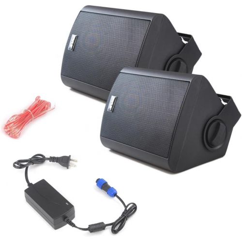  Wall Mount Home Speaker System - Active + Passive Pair Wireless Bluetooth Compatible Indoor / Outdoor Waterproof Weatherproof Stereo Sound Speaker Set with AUX IN - Pyle PDWR52BTBK