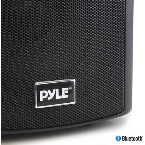 Wall Mount Home Speaker System - Active + Passive Pair Wireless Bluetooth Compatible Indoor / Outdoor Waterproof Weatherproof Stereo Sound Speaker Set with AUX IN - Pyle PDWR52BTBK