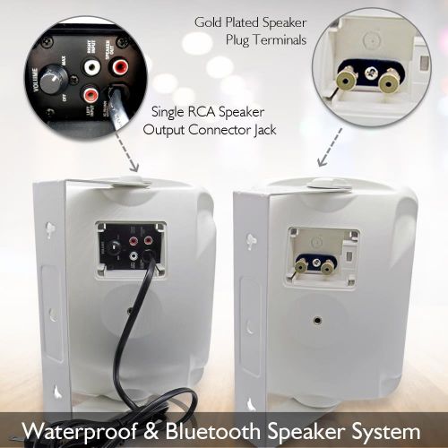  Outdoor Waterproof Wireless Bluetooth Speaker - 6.5 Inch Pair 2-Way Weatherproof Wall/Ceiling Mounted Dual Speakers w/Heavy Duty Grill, Universal Mount, Patio, Indoor Use - Pyle PD