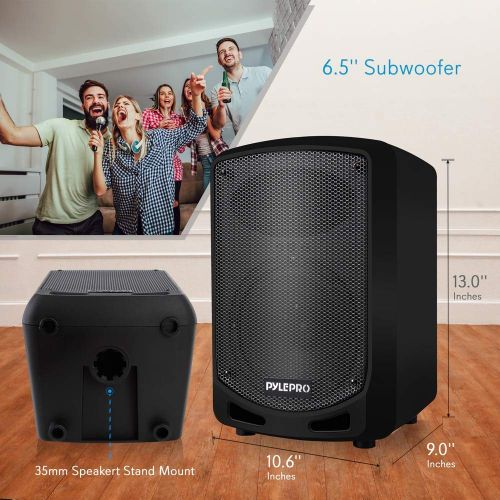  Pyle Portable Bluetooth PA Speaker System - Indoor Outdoor Karaoke Sound System w/Wireless Mic, Audio Recording, Rechargeable Battery, USB/SD Reader, Stand Mount, for Party, Crowd Contr