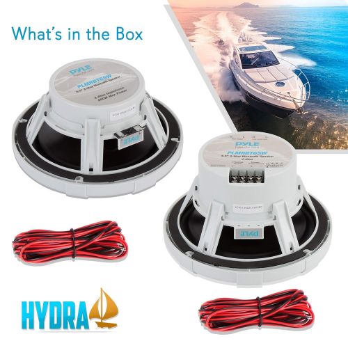  6.5 Inch Bluetooth Marine Speakers - 2-way IP-X4 Waterproof and Weather Resistant Outdoor Audio Dual Stereo Sound System with 600 Watt Power and Low Profile Design - 1 Pair - Pyle