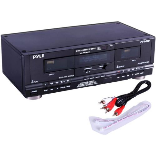  Pyle Home Digital Tuner Dual Cassette Deck | Media Player | Music Recording Device with RCA Cables | Switchable Rack Mounting Hardware | CrO2 Tape Selector | Included 3 Digit Tape