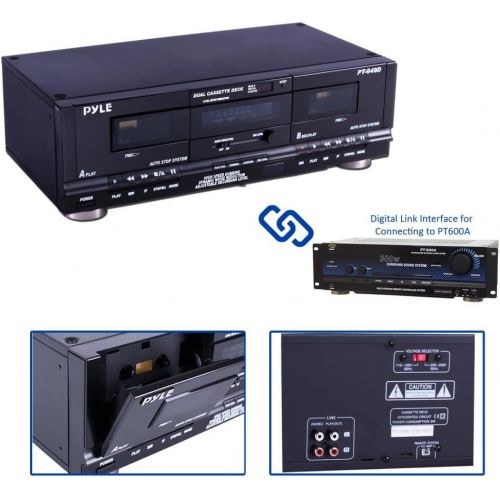  Pyle Home Digital Tuner Dual Cassette Deck | Media Player | Music Recording Device with RCA Cables | Switchable Rack Mounting Hardware | CrO2 Tape Selector | Included 3 Digit Tape