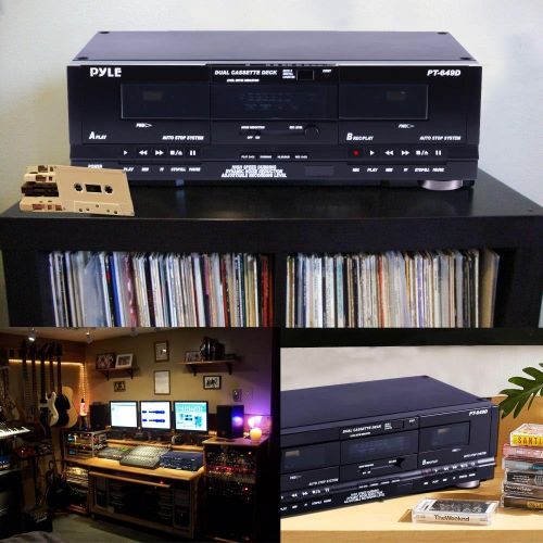  Pyle Home Digital Tuner Dual Cassette Deck | Media Player | Music Recording Device with RCA Cables | Switchable Rack Mounting Hardware | CrO2 Tape Selector | Included 3 Digit Tape
