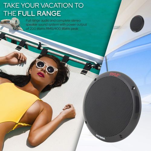  6.5 Inch Dual Marine Speakers - 2 Way Waterproof and Weather Resistant Outdoor Audio Stereo Sound System with 400 Watt Power, Polypropylene Cone and Butyl Rubber Surround - 1 Pair