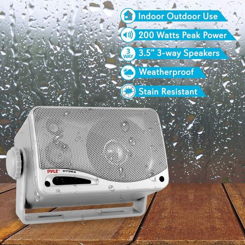  3-Way Waterproof Marine Box Speakers - 3.5 200 Watt Dual Indoor Outdoor Speaker System - Weatherproof/Waterproof Outdoor Speaker - Home, Boat, Pool, Patio Indoor Outdoor Use - Pyle