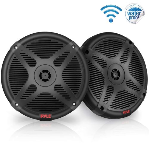  6.5 Inch Bluetooth Marine Speakers - 2-Way IP-X4 Waterproof and Weather Resistant Outdoor Audio Dual Stereo Sound System with 600 Watt Power and Low Profile Design - 1 Pair - Pyle