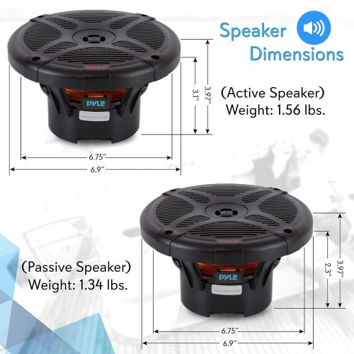  6.5 Inch Bluetooth Marine Speakers - 2-Way IP-X4 Waterproof and Weather Resistant Outdoor Audio Dual Stereo Sound System with 600 Watt Power and Low Profile Design - 1 Pair - Pyle