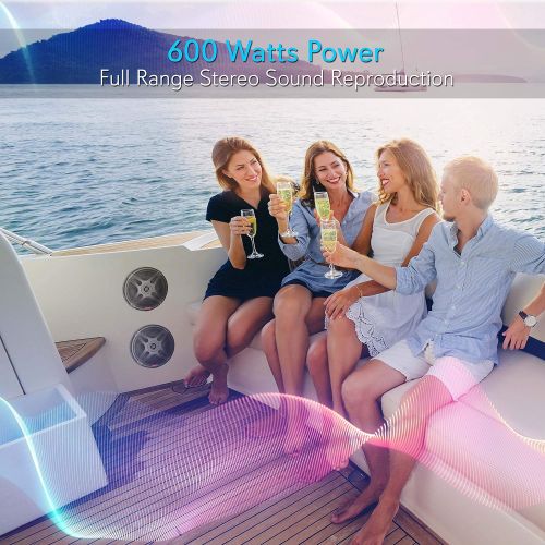  6.5 Inch Bluetooth Marine Speakers - 2-Way IP-X4 Waterproof and Weather Resistant Outdoor Audio Dual Stereo Sound System with 600 Watt Power and Low Profile Design - 1 Pair - Pyle