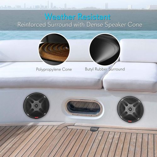  6.5 Inch Bluetooth Marine Speakers - 2-Way IP-X4 Waterproof and Weather Resistant Outdoor Audio Dual Stereo Sound System with 600 Watt Power and Low Profile Design - 1 Pair - Pyle