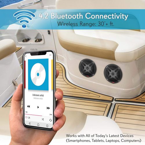  6.5 Inch Bluetooth Marine Speakers - 2-Way IP-X4 Waterproof and Weather Resistant Outdoor Audio Dual Stereo Sound System with 600 Watt Power and Low Profile Design - 1 Pair - Pyle