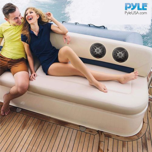  6.5 Inch Bluetooth Marine Speakers - 2-Way IP-X4 Waterproof and Weather Resistant Outdoor Audio Dual Stereo Sound System with 600 Watt Power and Low Profile Design - 1 Pair - Pyle