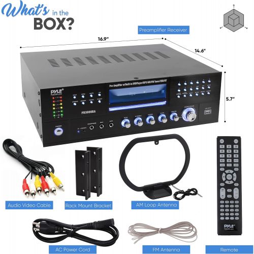  Pyle 4 Channel Wireless Bluetooth Amplifier - 3000 Watt Stereo Speaker Home Audio Receiver w/ FM Radio, USB, 2 Microphone w/ Echo for Karaoke, Front Loading CD DVD Player, LED, Rac