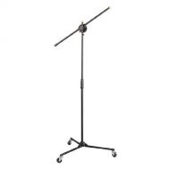 Pyle Universal Rolling Wheel Tripod Microphone Stand - Adjustable Height from 27.5 to 52 Inch Lightweight M-6 Mic Holder USA Standard Adapter and Threading - Heavy Duty Clutch Tens
